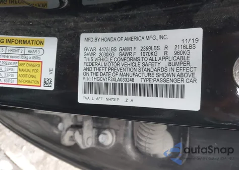 2020 Honda Accord Sport z USA, uszkodzony, nr VIN 1HGCV1F34LA033248